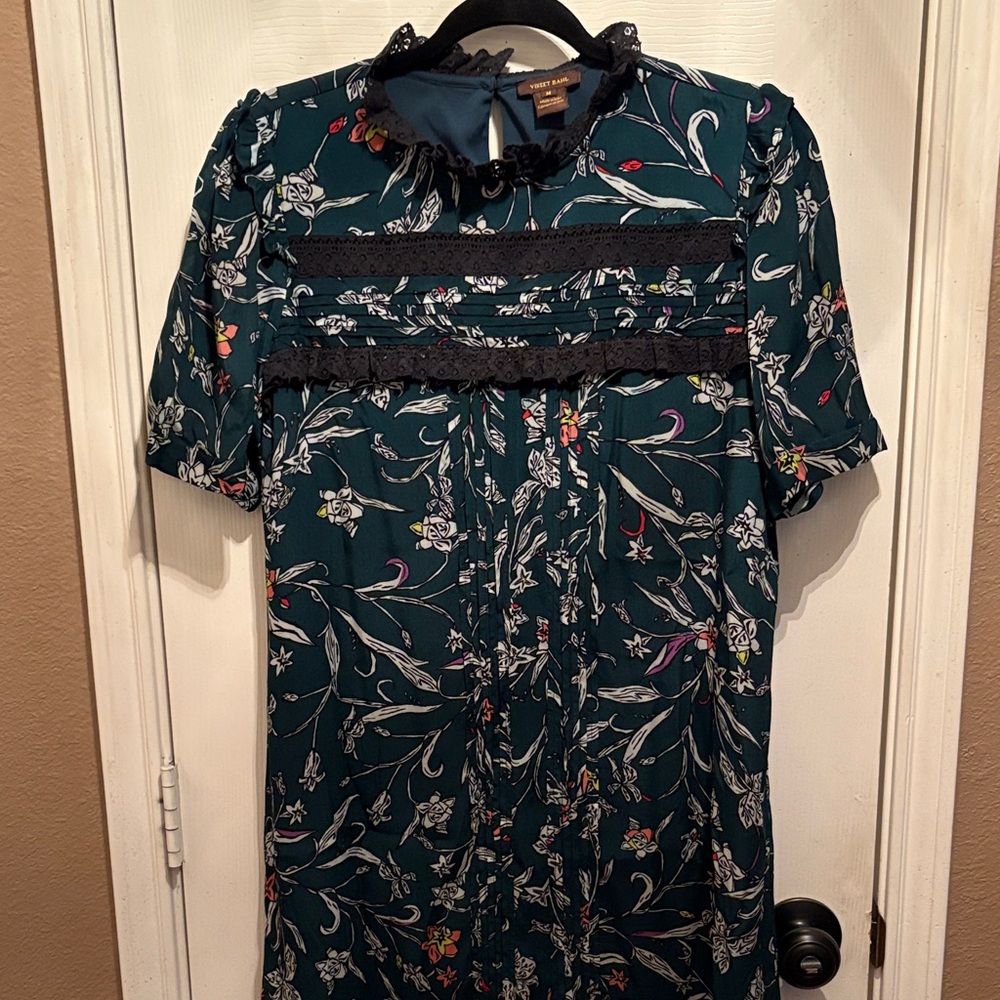 Anthropologie Floral Midi Dress - Green and Black